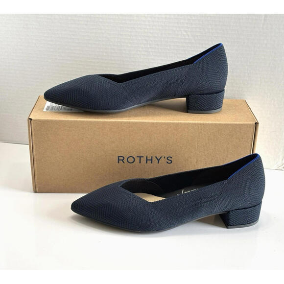Rothy's The High Point Block Heel Women's 12 Navy Herringbone Knit Shoes NEW - Picture 3 of 15